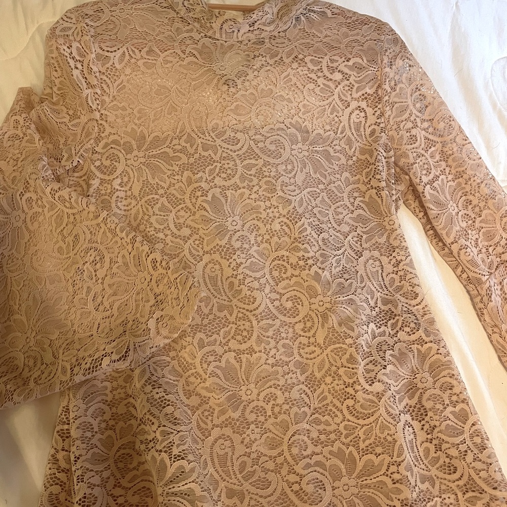 Boston Proper light pink lace shirt